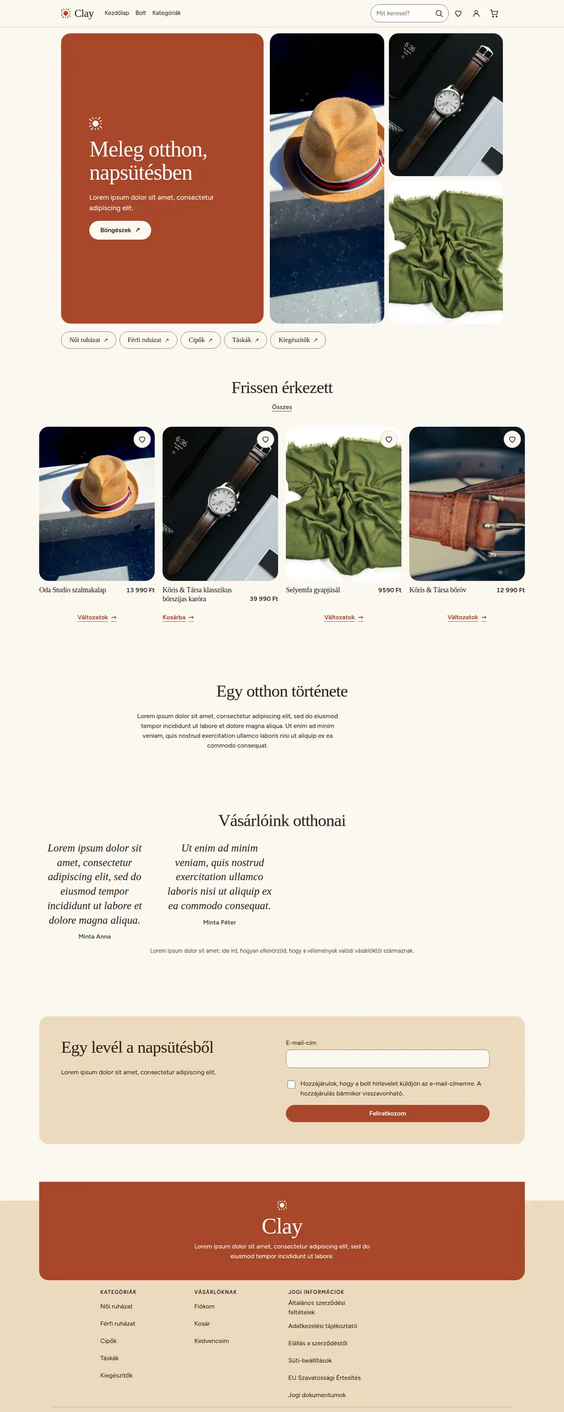 Clay téma – Kéthasábos nyitókép és kategória-chipek