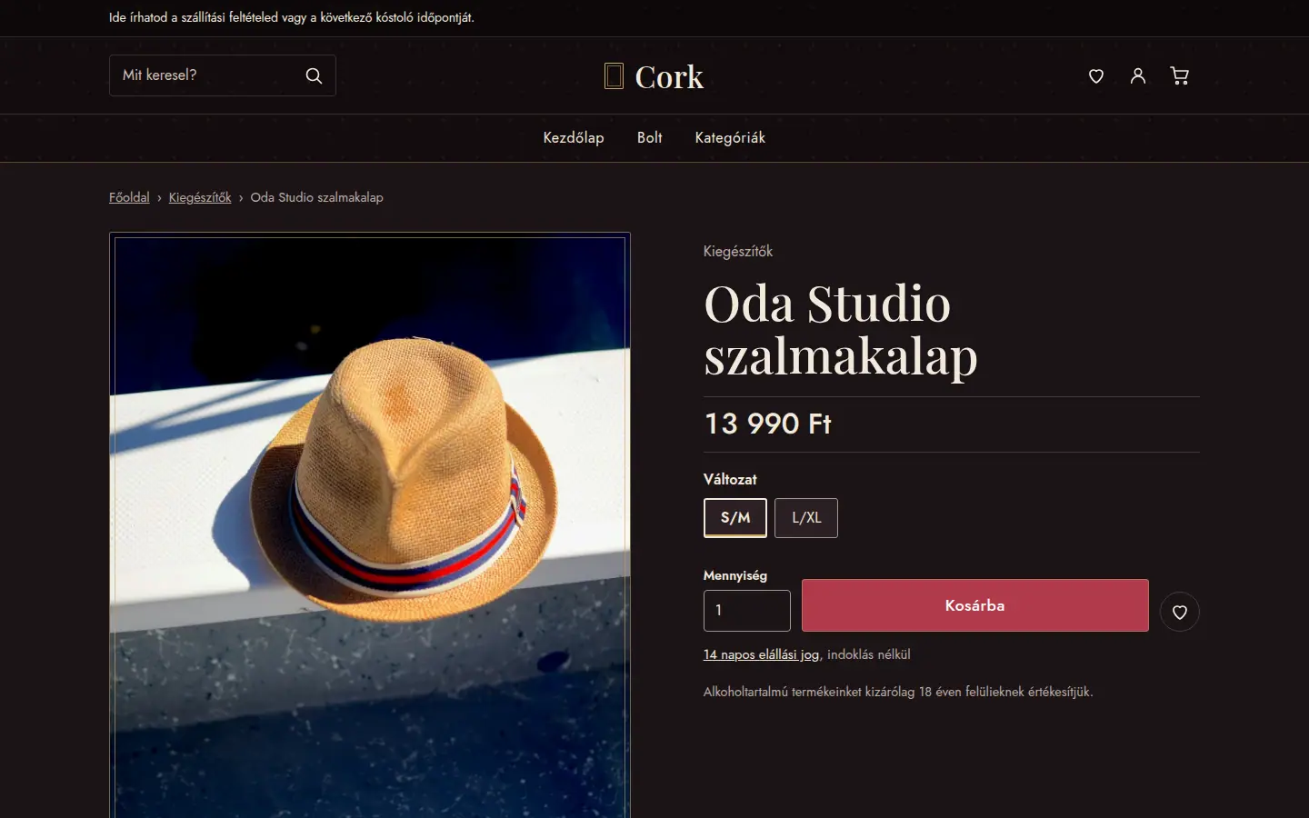 Cork téma – Termékoldal a birtok történetével