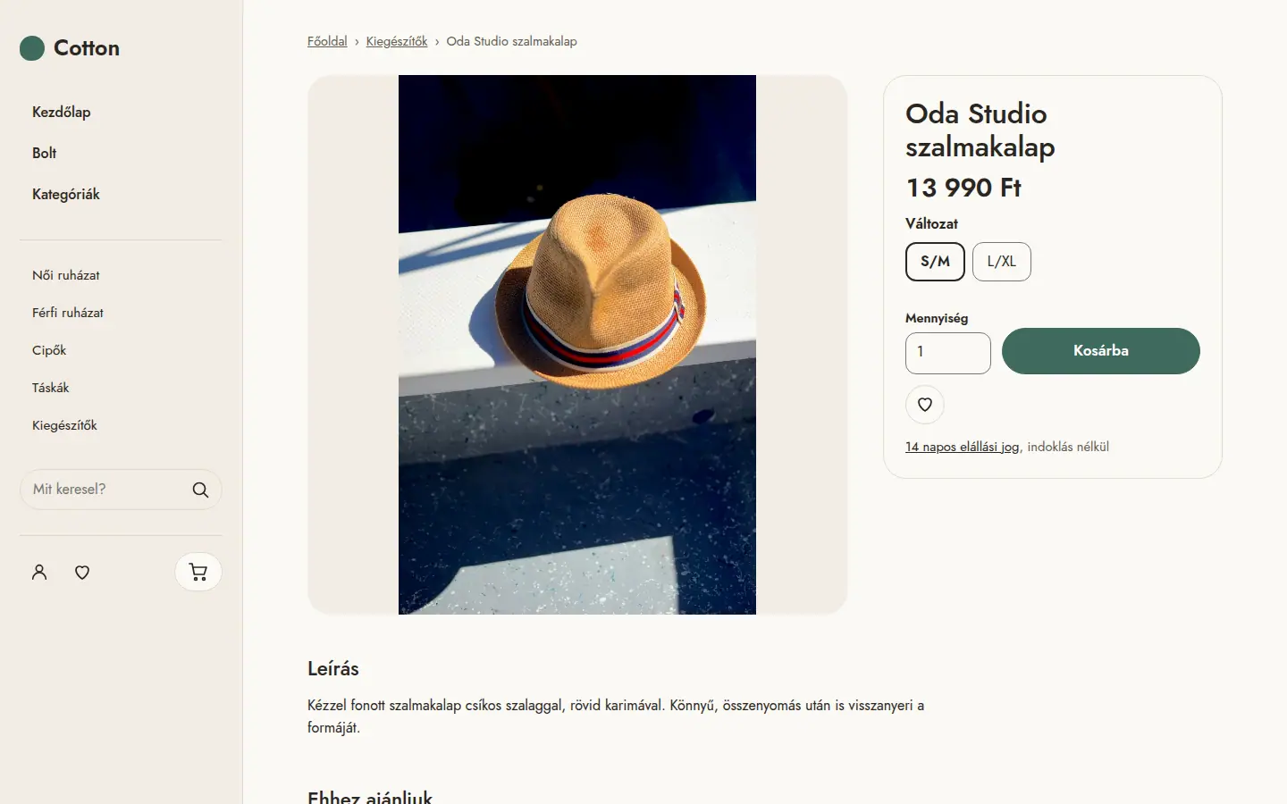 Cotton téma – Termékoldal zsúfoltság nélkül