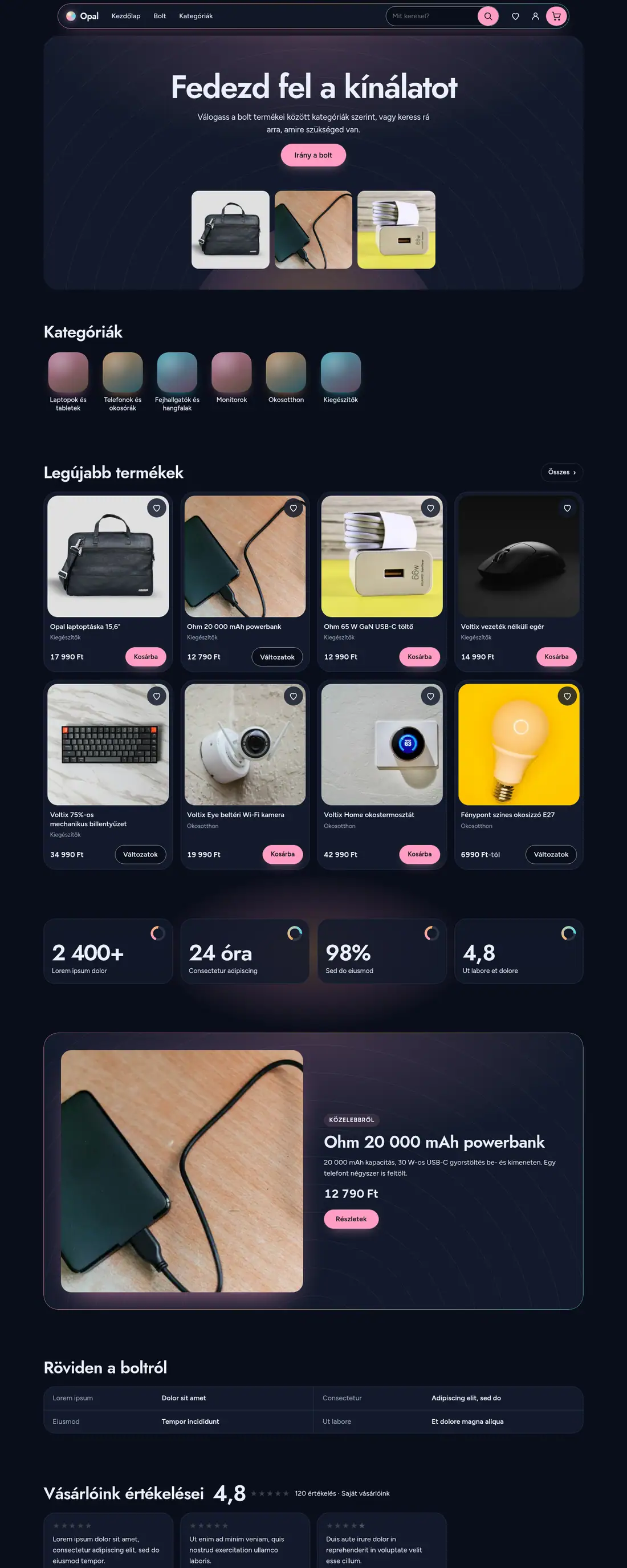 Opal téma – Színpad és adatcsempék