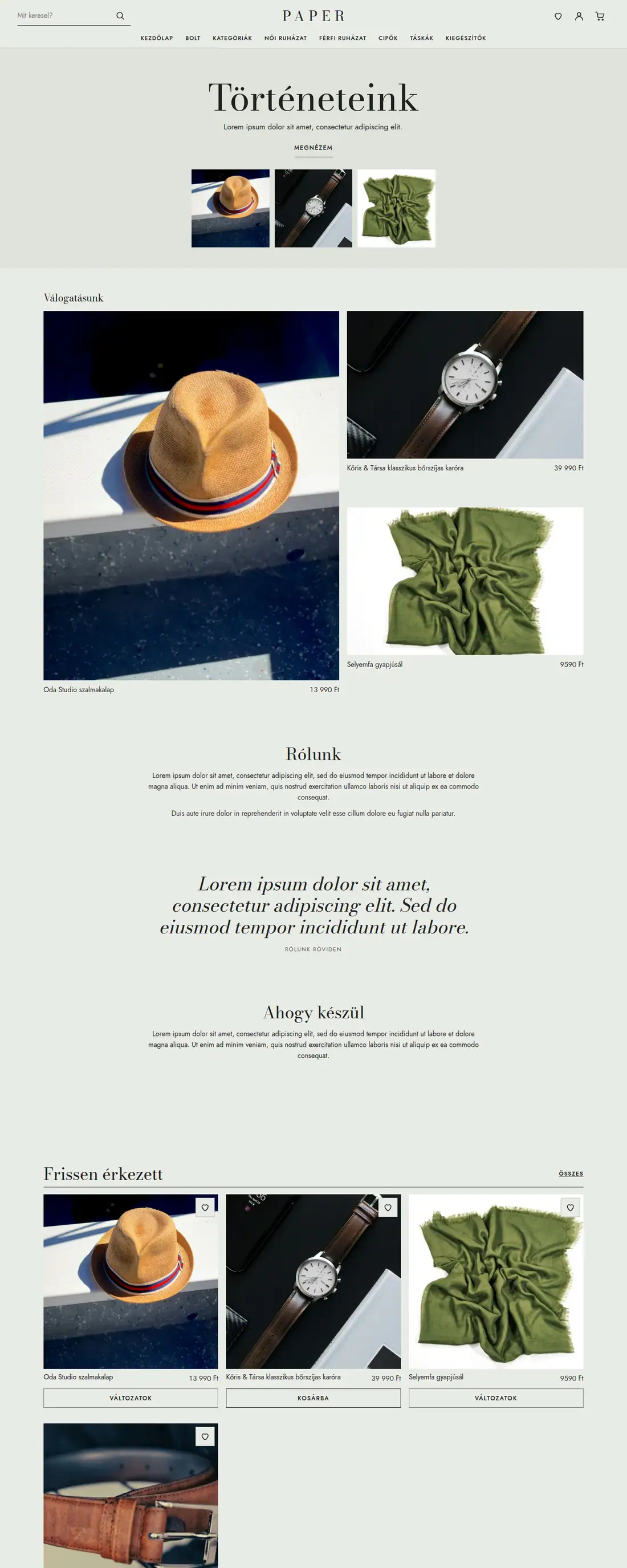 Paper téma – Lookbook, idézet, galéria, blog