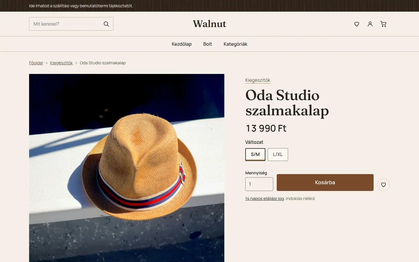 Walnut téma – Termékoldal szállítási idővel